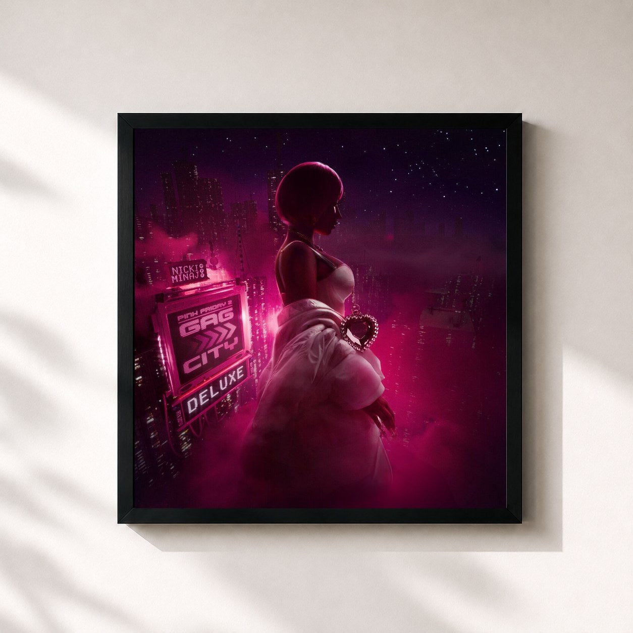 #noir Tableau carré de l'album Pink Friday 2 (Gag City Deluxe) de Nicki Minaj, cadre noir 32x32 cm