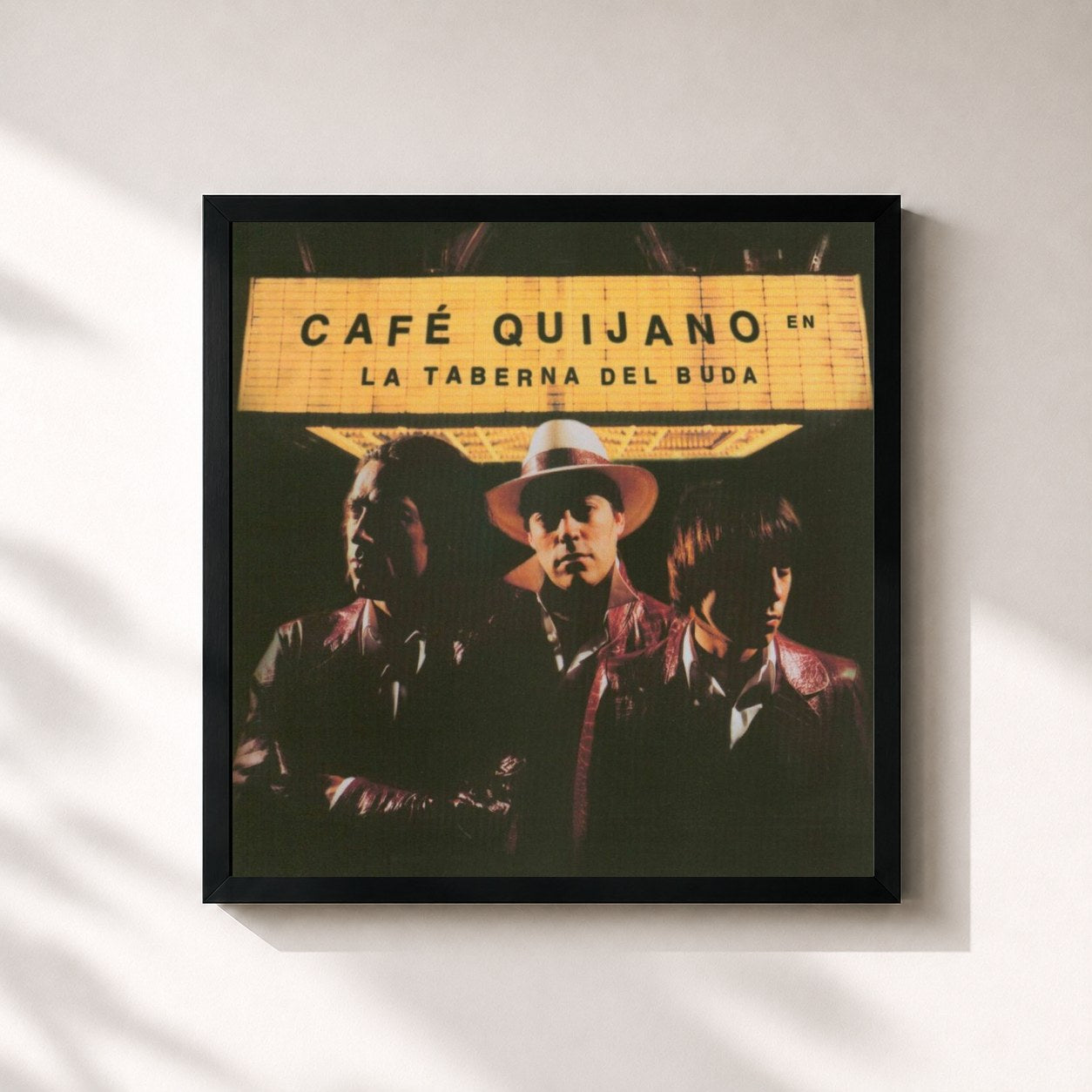#noir Tableau carré de l'album La taberna del Buda de Café Quijano, cadre noir 32x32 cm