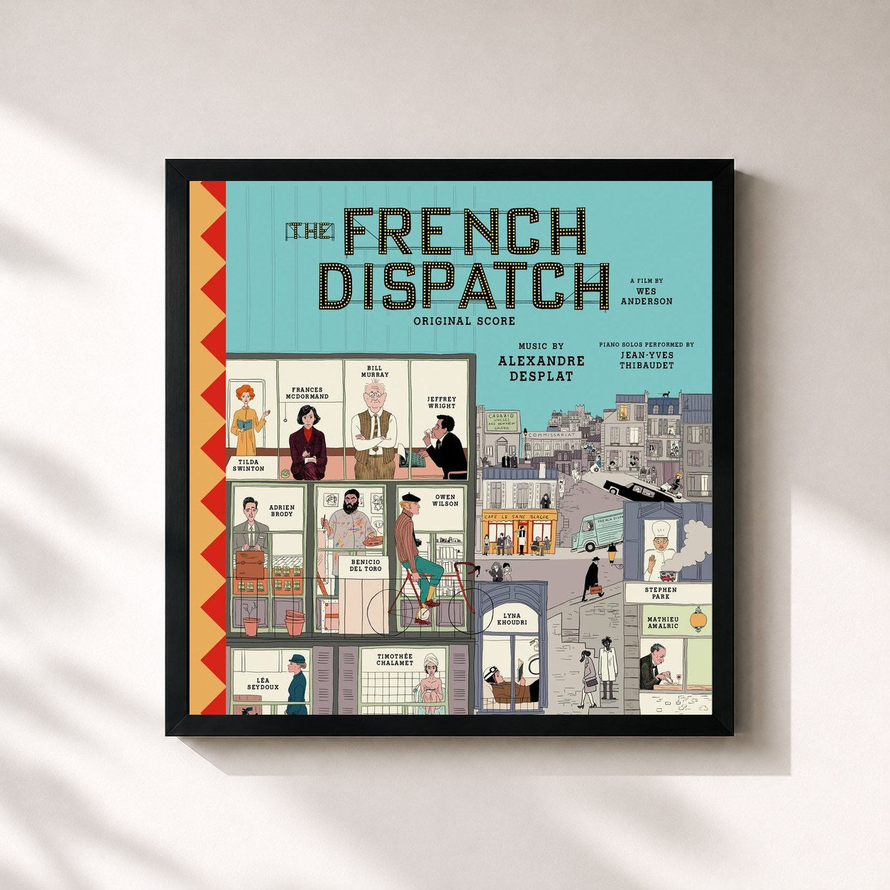 #noir Tableau carré de l'album The French Dispatch (Original Score) de Alexandre Desplat, cadre noir 32x32 cm