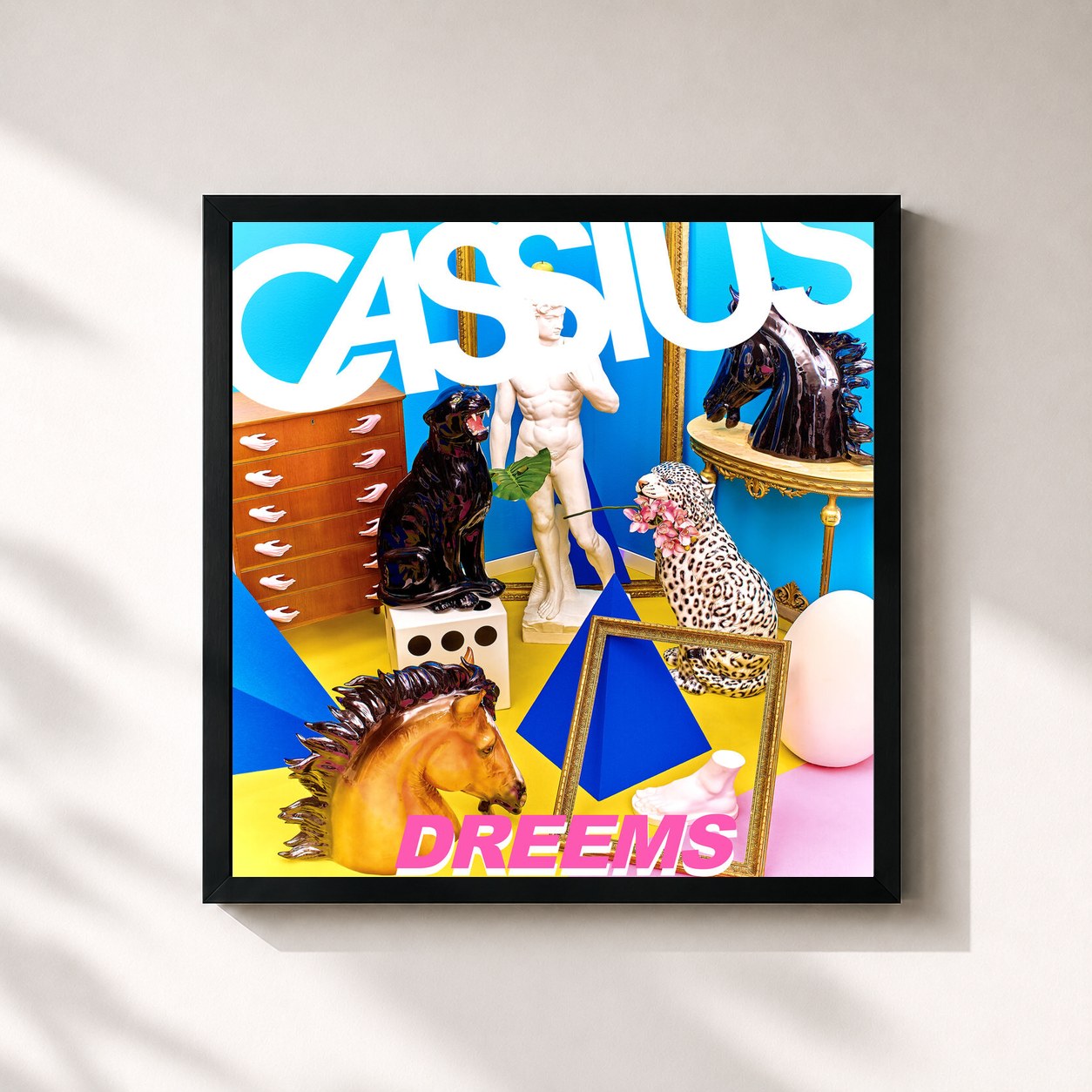 #noir Tableau carré de l'album Dreems de Cassius, cadre noir 32x32 cm
