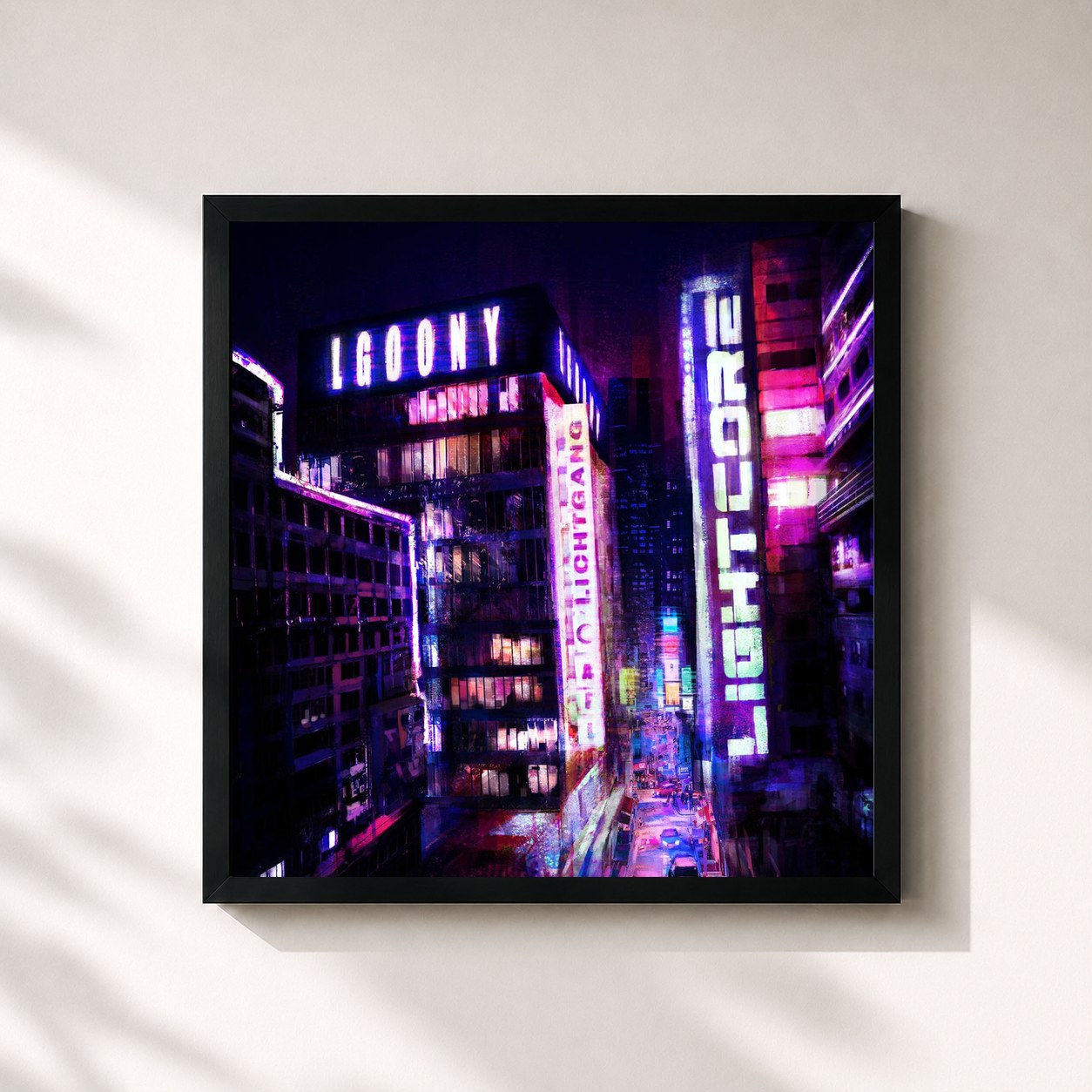 #noir Tableau carré de l'album Lightcore de LGoony, cadre noir 32x32 cm