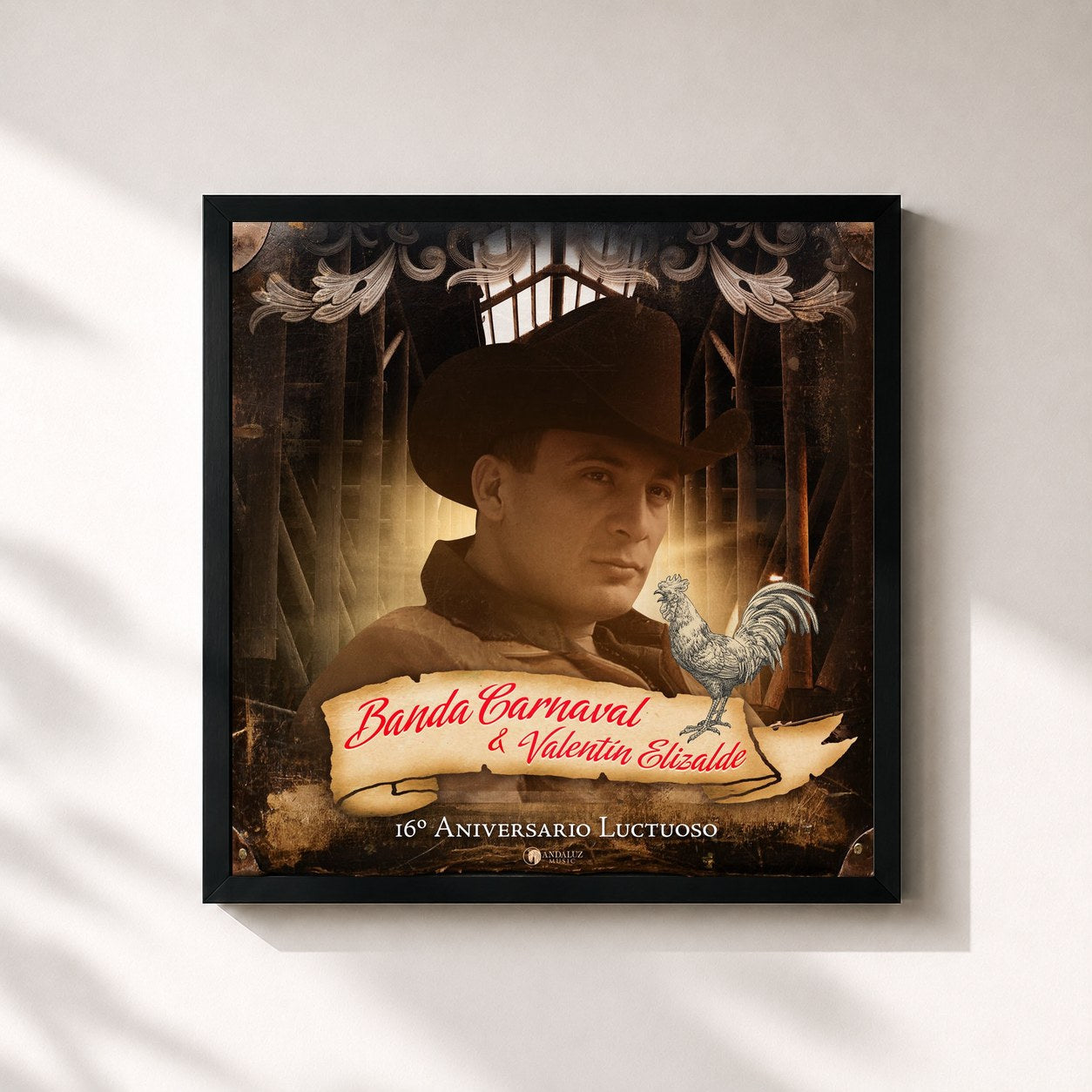 #noir Tableau carré de l'album Banda Carnaval & Valentín Elizalde de Banda Carnaval, cadre noir 32x32 cm