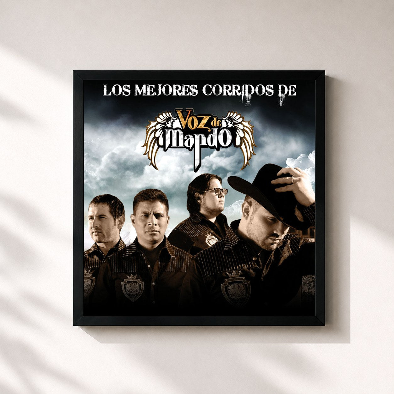#noir Tableau carré de l'album Los Mejores Corridos De de Voz de Mando, cadre noir 32x32 cm