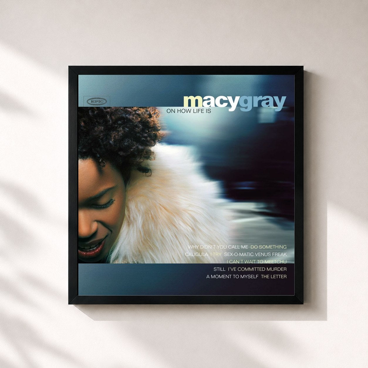#noir Tableau carré de l'album On How Life Is de Macy Gray, cadre noir 32x32 cm