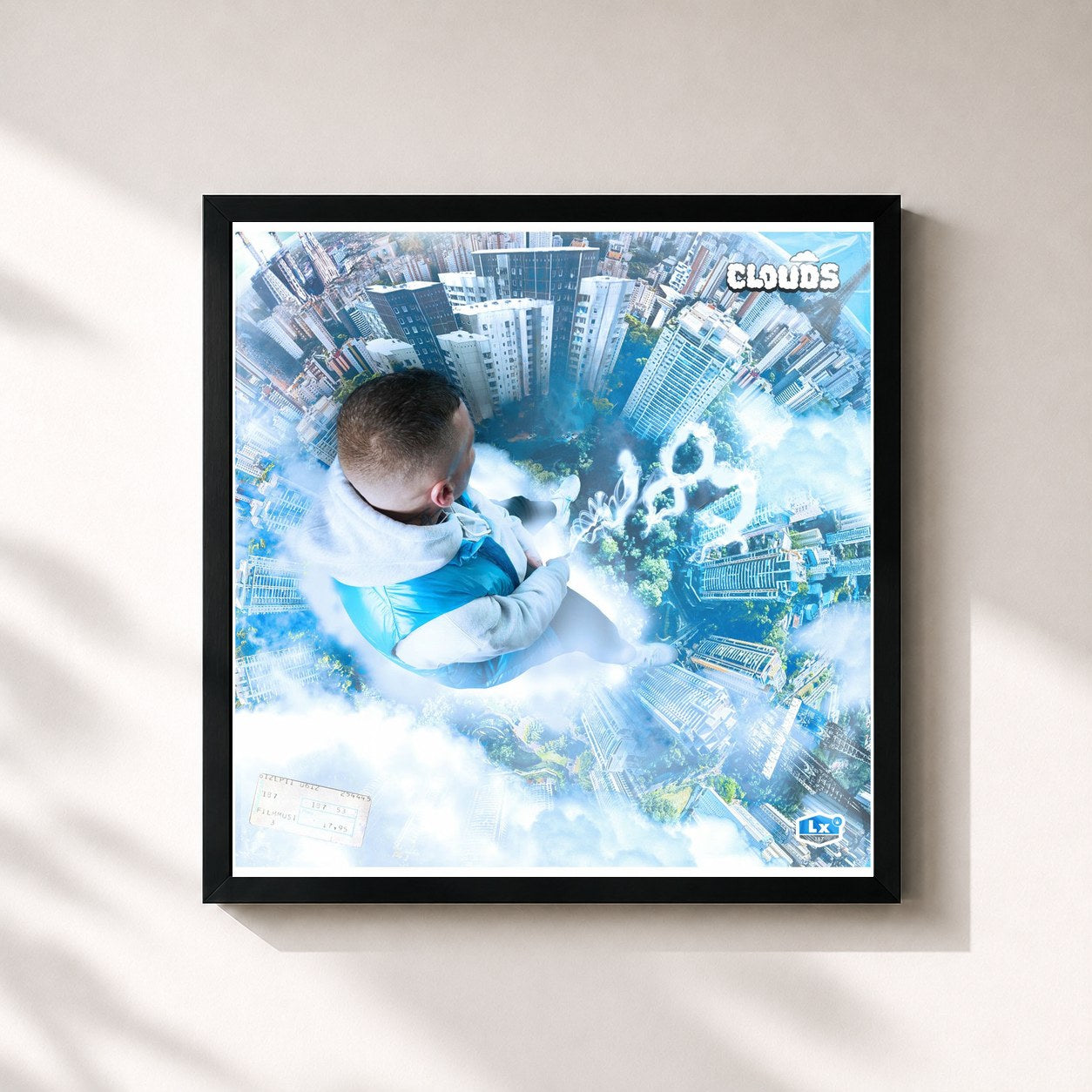 #noir Tableau carré de l'album CLOUDS de LX, cadre noir 32x32 cm