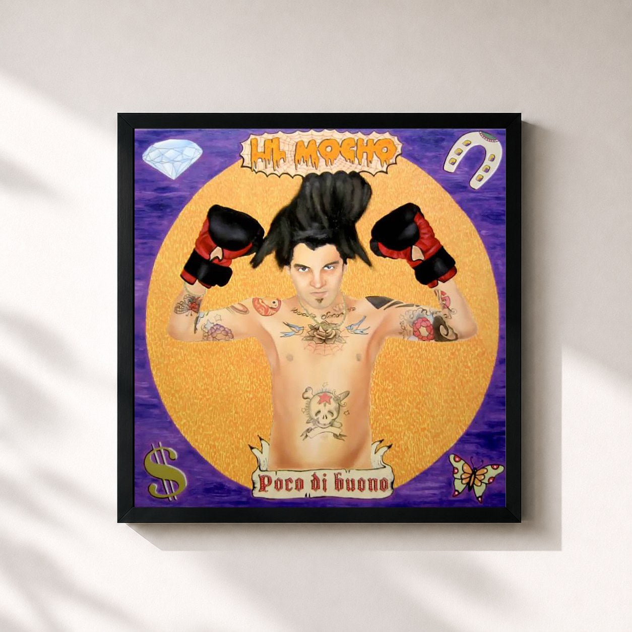 #noir Tableau carré de l'album Poco Di Buono de Vacca, cadre noir 32x32 cm