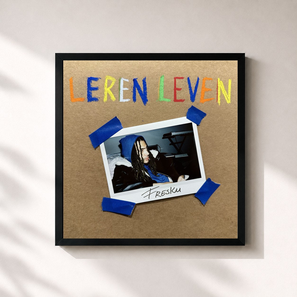 #noir Tableau carré de l'album Leren Leven de Fresku, cadre noir 32x32 cm