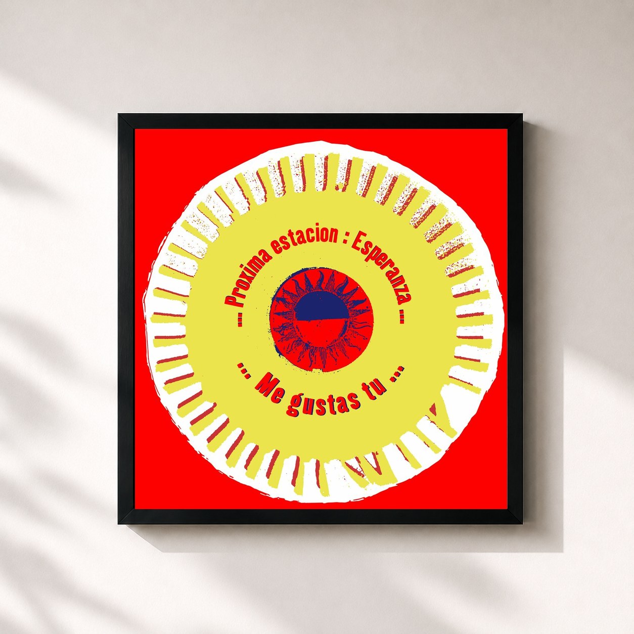 #noir Tableau carré de l'album Me Gustas Tu EP de Manu Chao, cadre noir 32x32 cm