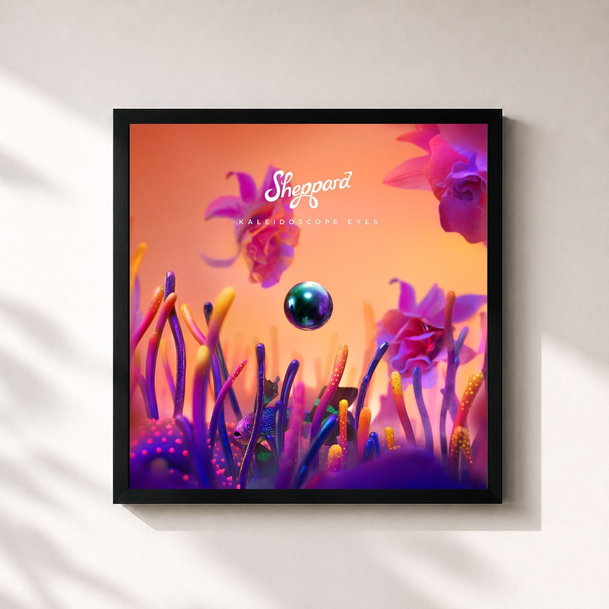 #noir Tableau carré de l'album Kaleidoscope Eyes de Sheppard, cadre noir 32x32 cm