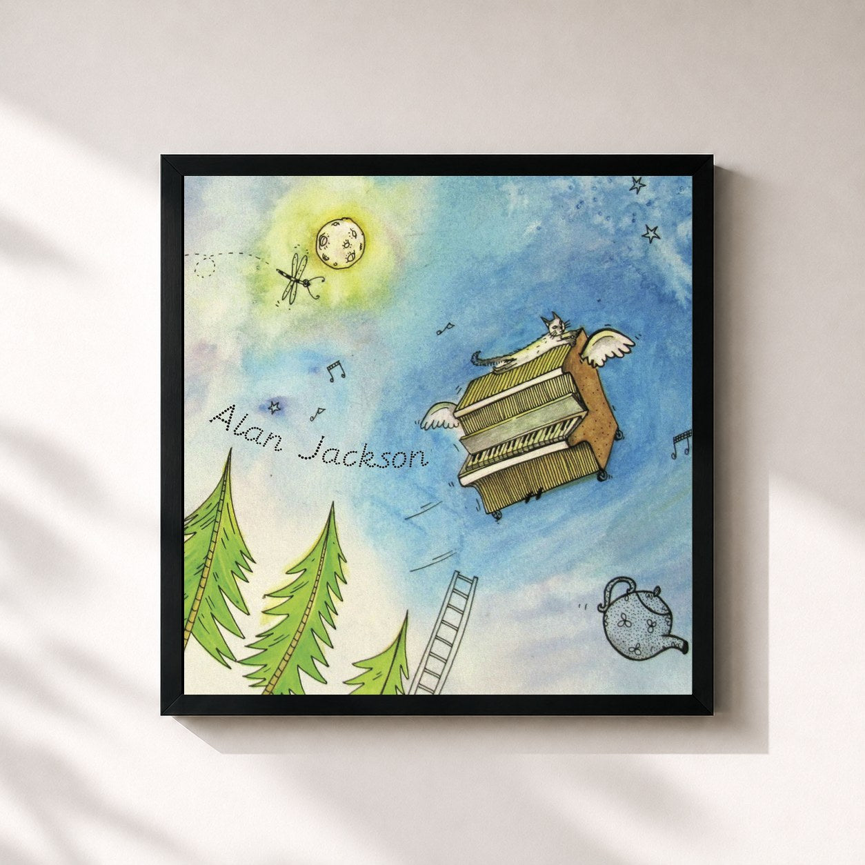 #noir Tableau carré de l'album Nighttime Dreams de Alan Jackson, cadre noir 32x32 cm