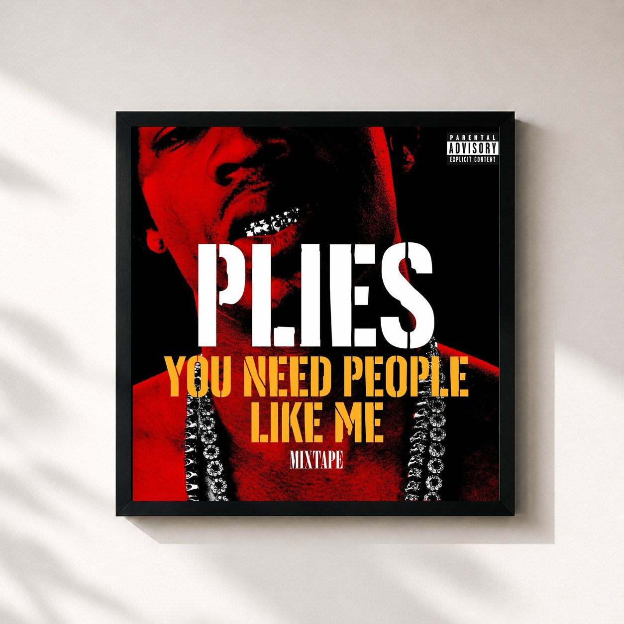 #noir Tableau carré de l'album You Need People like Me 1 de Plies, cadre noir 32x32 cm