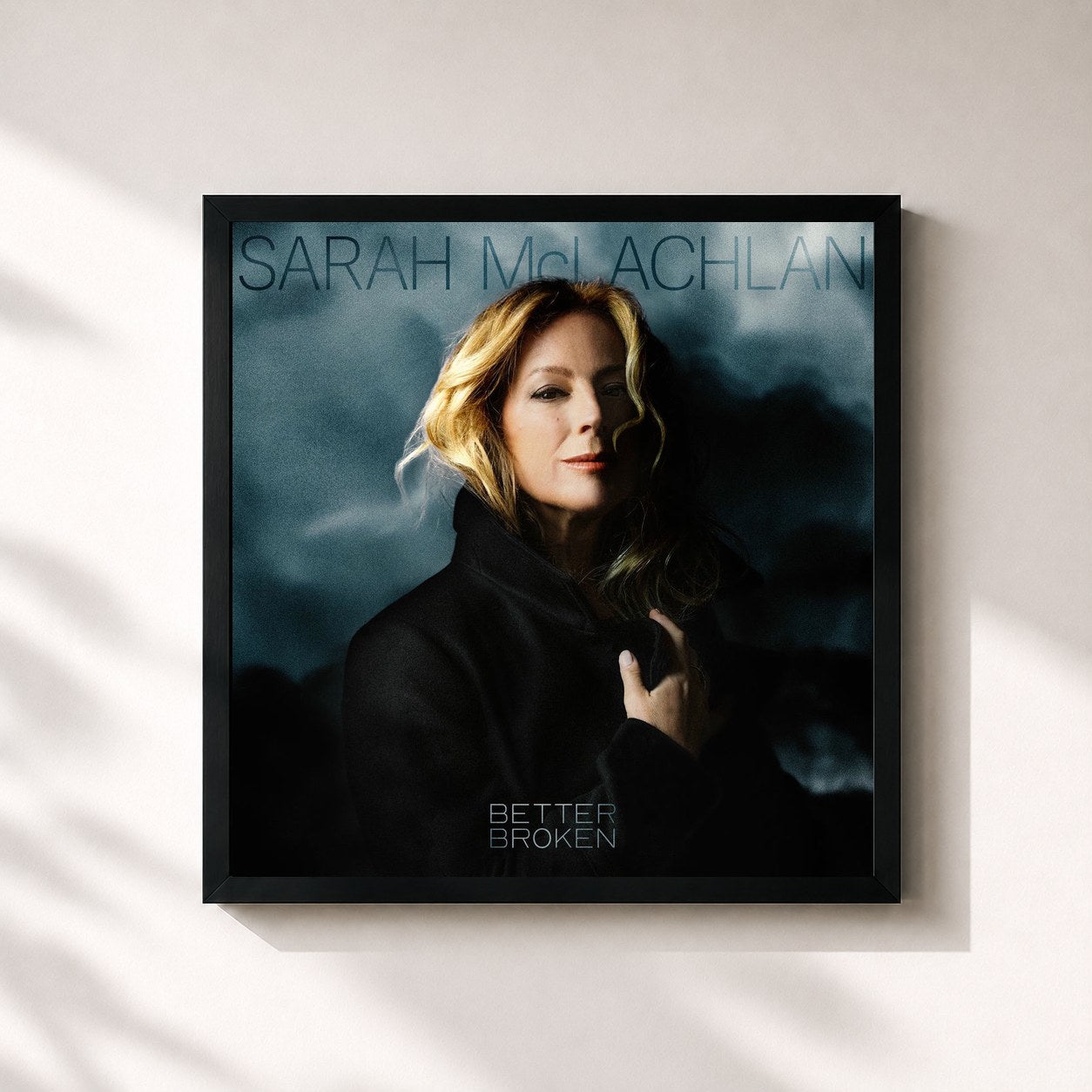 #noir Tableau carré de l'album Better Broken de Sarah McLachlan, cadre noir 32x32 cm
