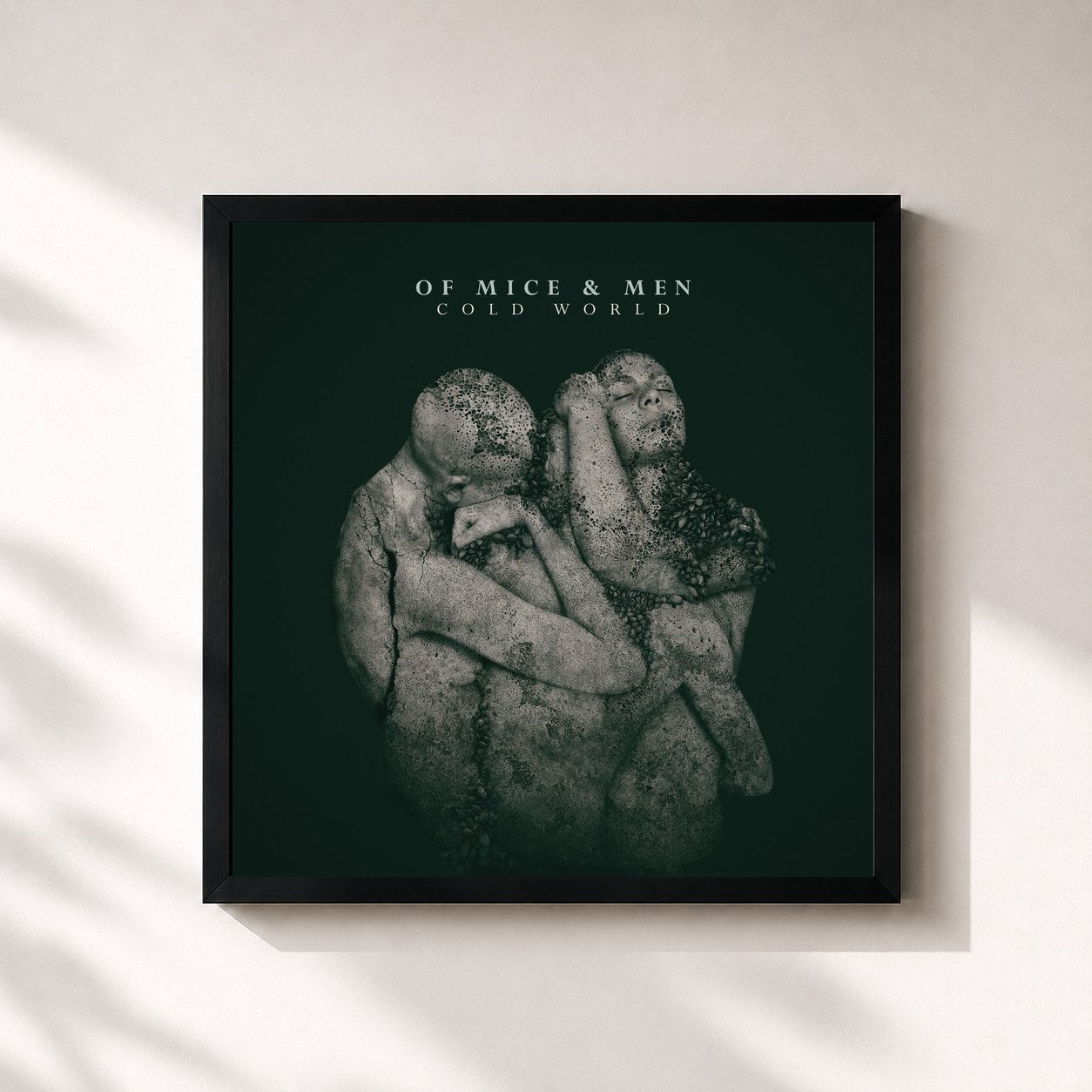 #noir Tableau carré de l'album Cold World de Of Mice & Men, cadre noir 32x32 cm
