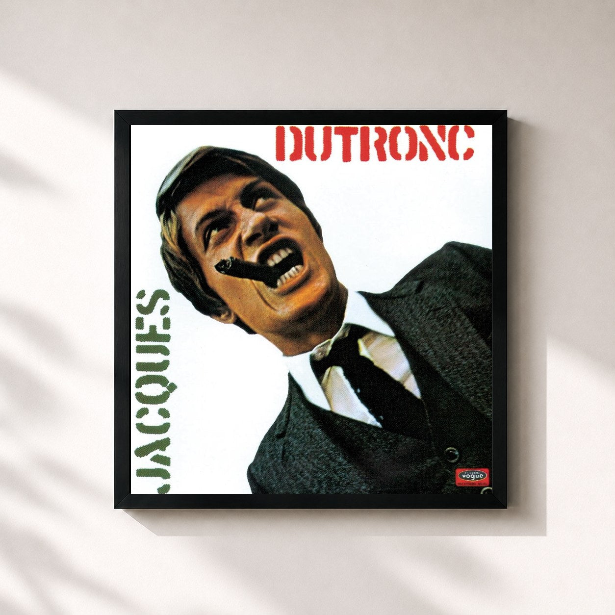 #noir Tableau carré de l'album Il est cinq heures de Jacques Dutronc, cadre noir 32x32 cm