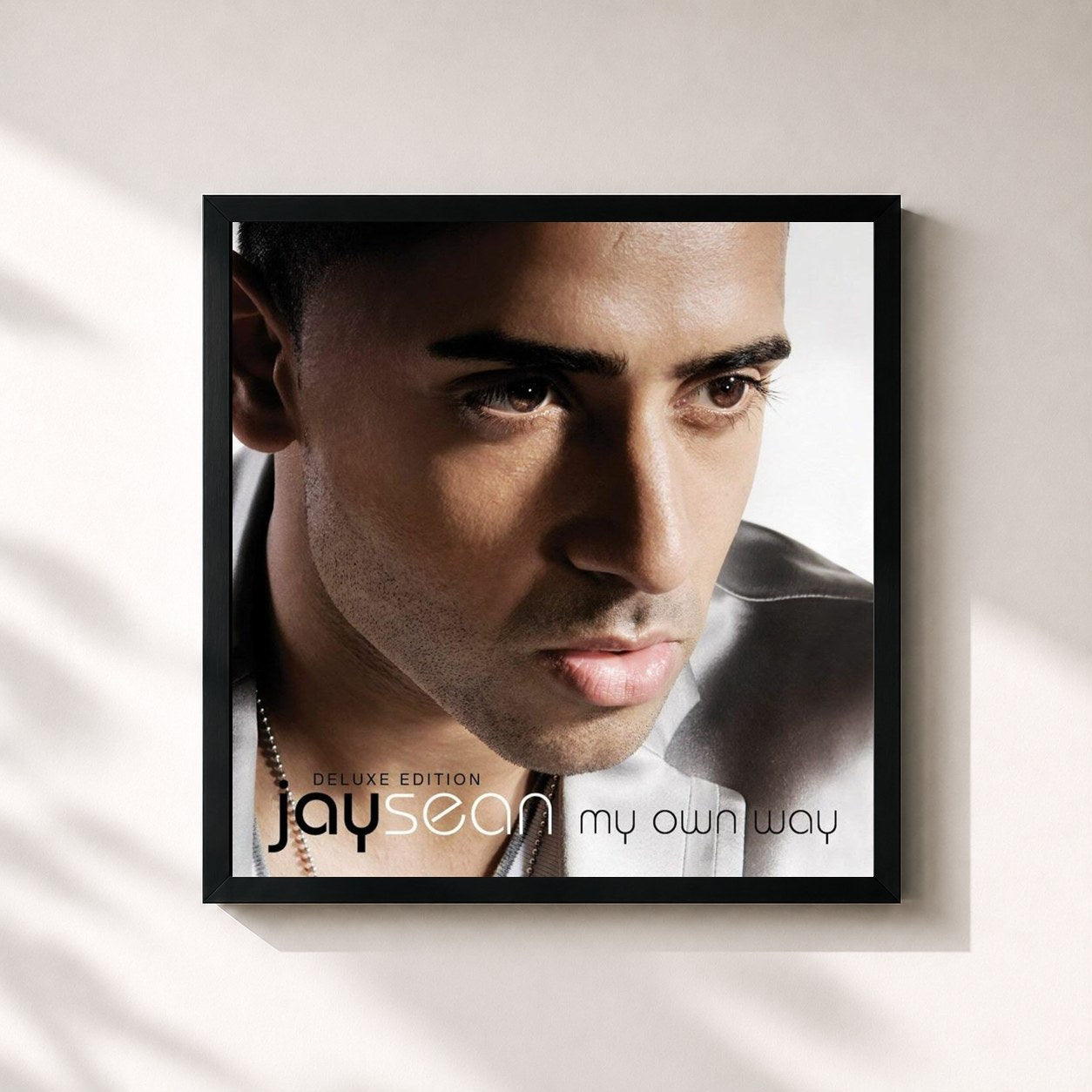 #noir Tableau carré de l'album My Own Way de Jay Sean, cadre noir 32x32 cm