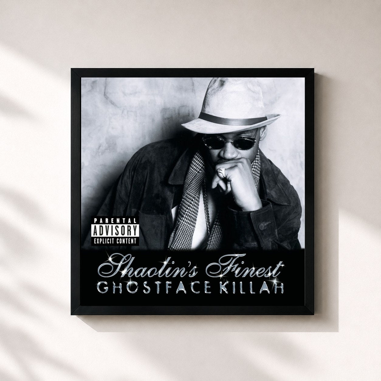 #noir Tableau carré de l'album Ghostface Killah...Shaolin's Finest de Ghostface Killah, cadre noir 32x32 cm