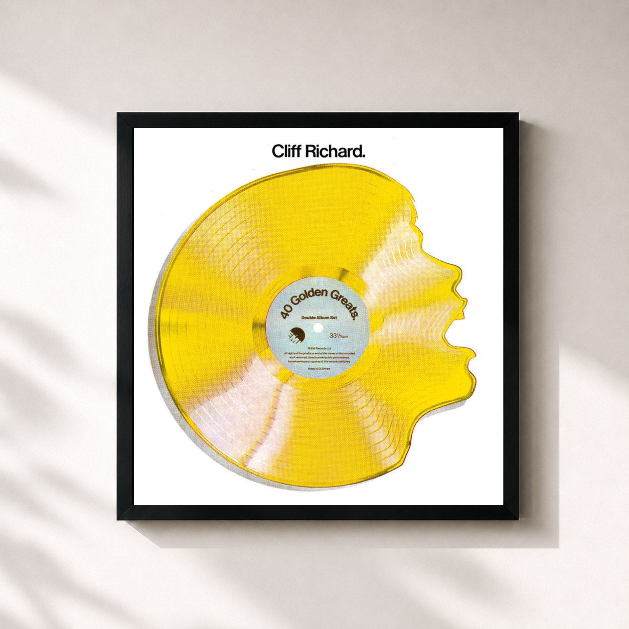#noir Tableau carré de l'album 40 Golden Greats de Cliff Richard, cadre noir 32x32 cm