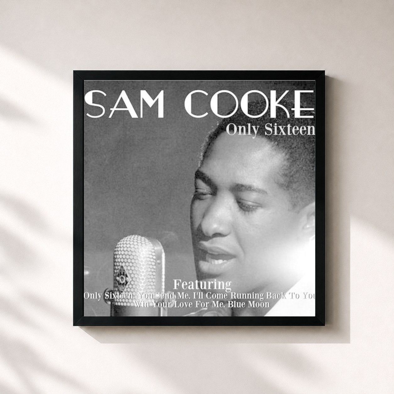 #noir Tableau carré de l'album Only Sixteen de Sam Cooke, cadre noir 32x32 cm