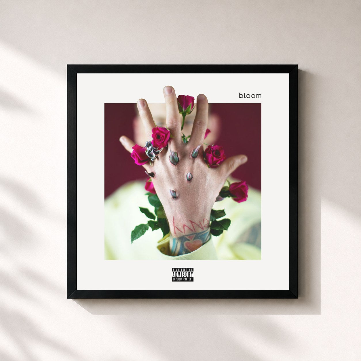 #noir Tableau carré de l'album bloom de mgk, cadre noir 32x32 cm