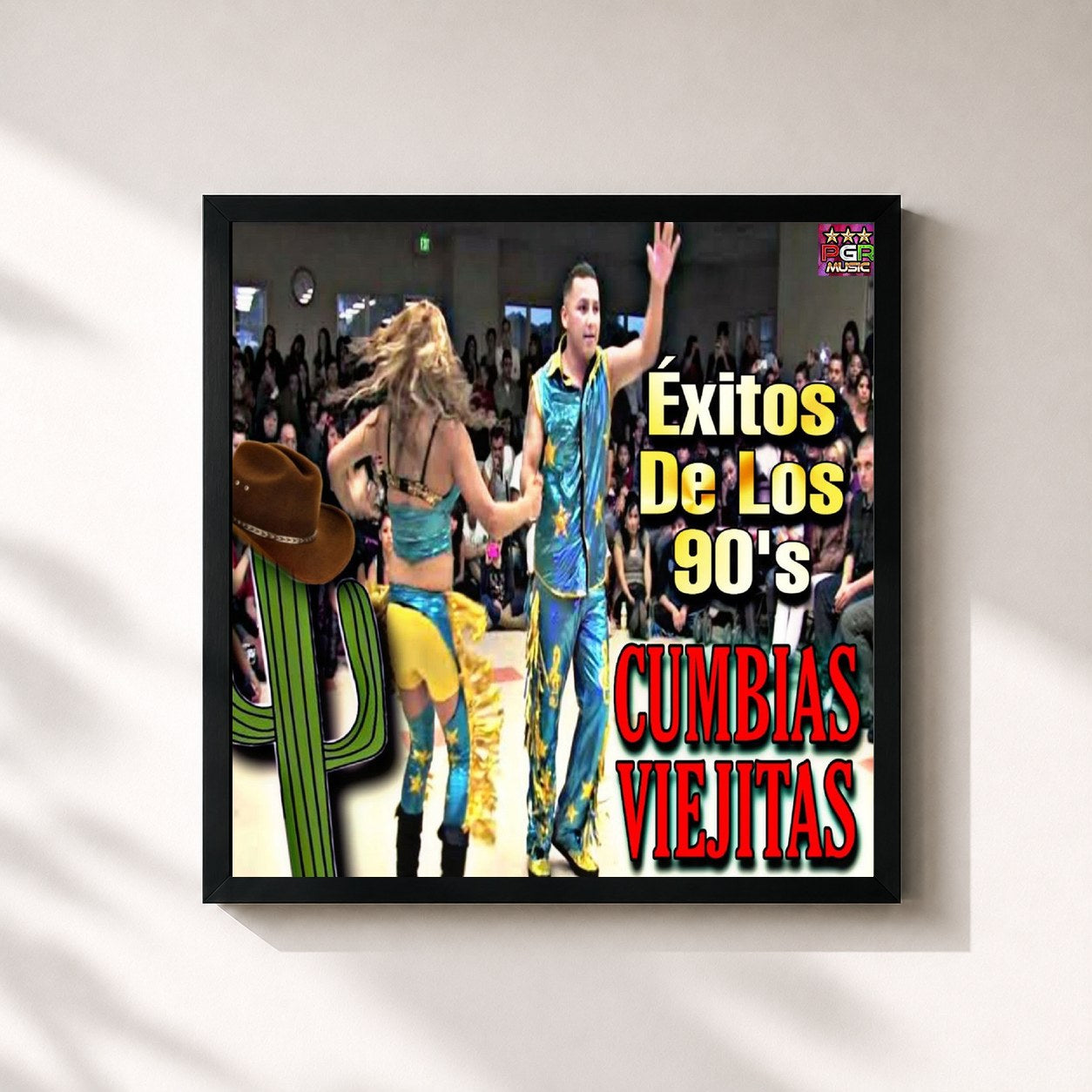 #noir Tableau carré de l'album Exitos De Los 90's de Cumbias Viejitas, cadre noir 32x32 cm