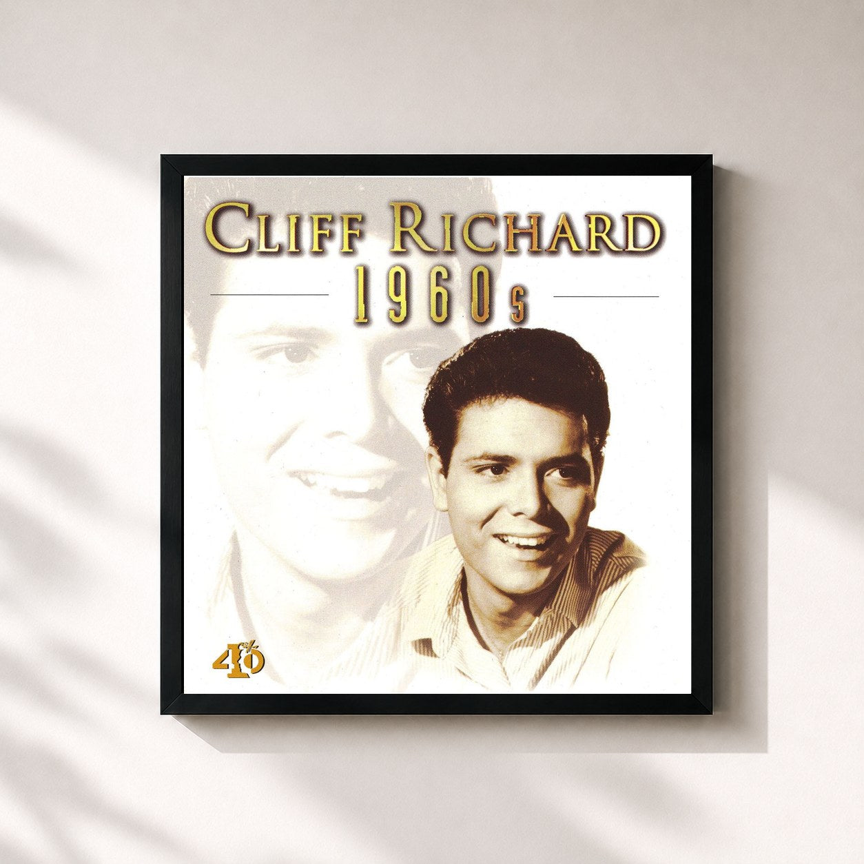 #noir Tableau carré de l'album 1960s de Cliff Richard, cadre noir 32x32 cm