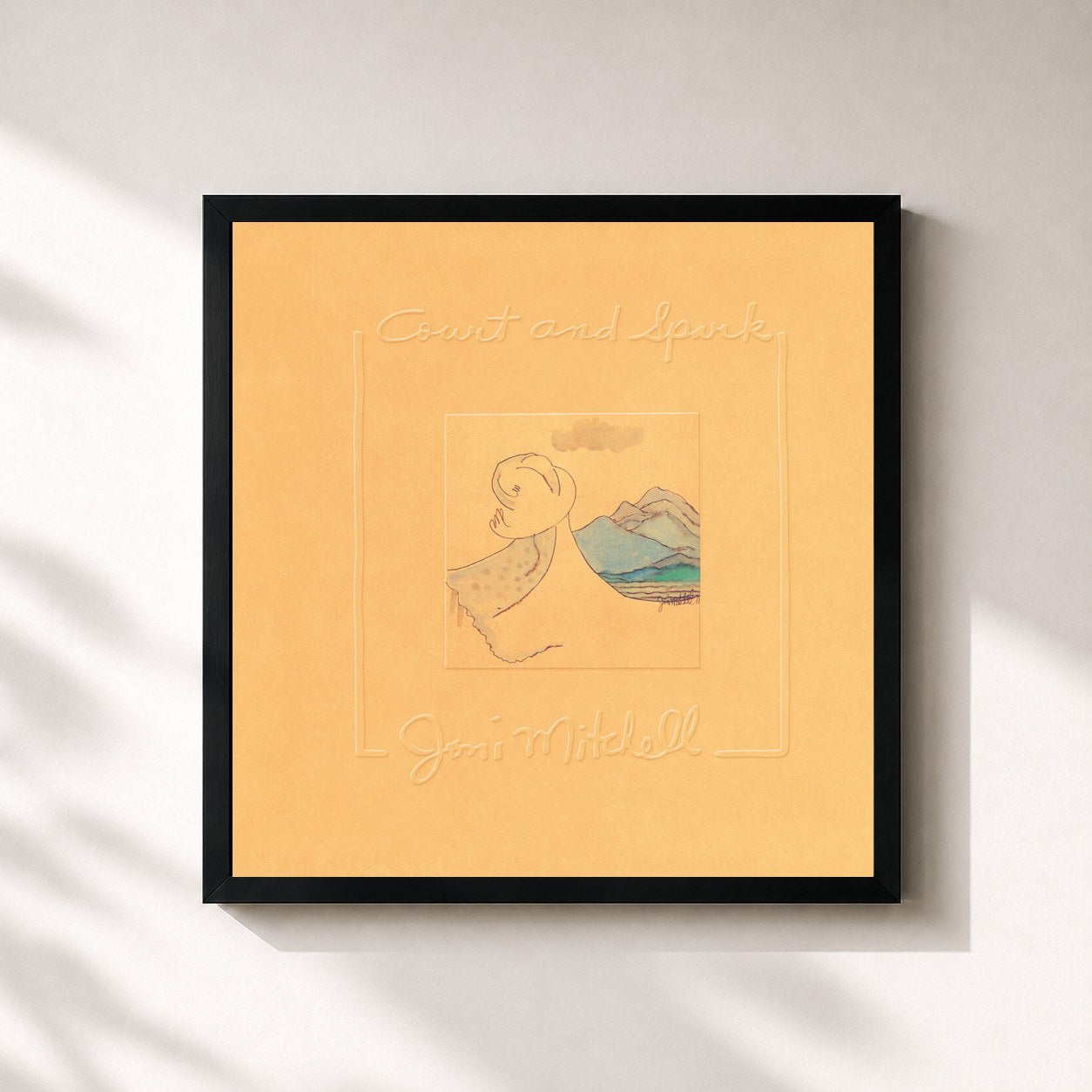 #noir Tableau carré de l'album Court and Spark de Joni Mitchell, cadre noir 32x32 cm