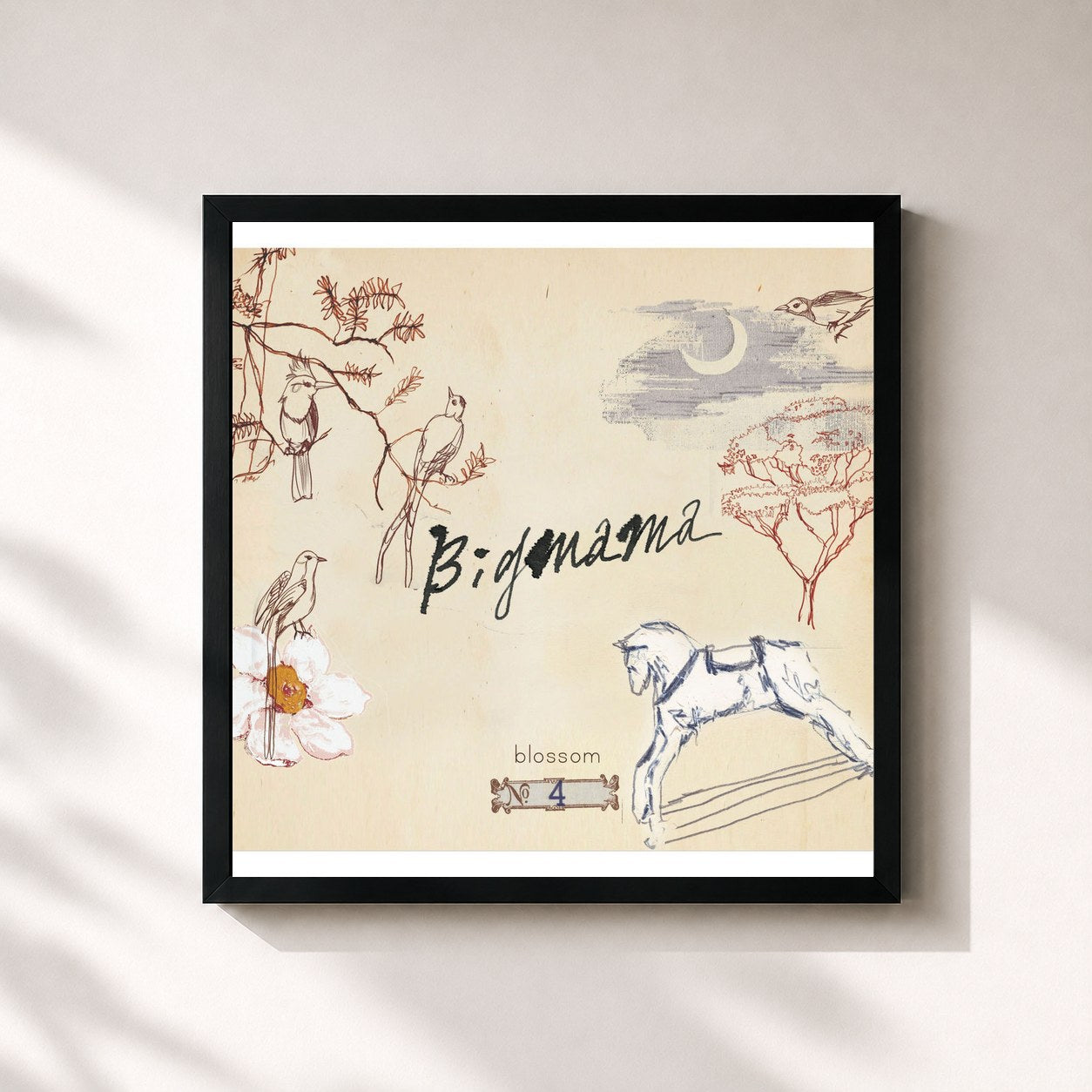 #noir Tableau carré de l'album Blossom de Big Mama, cadre noir 32x32 cm