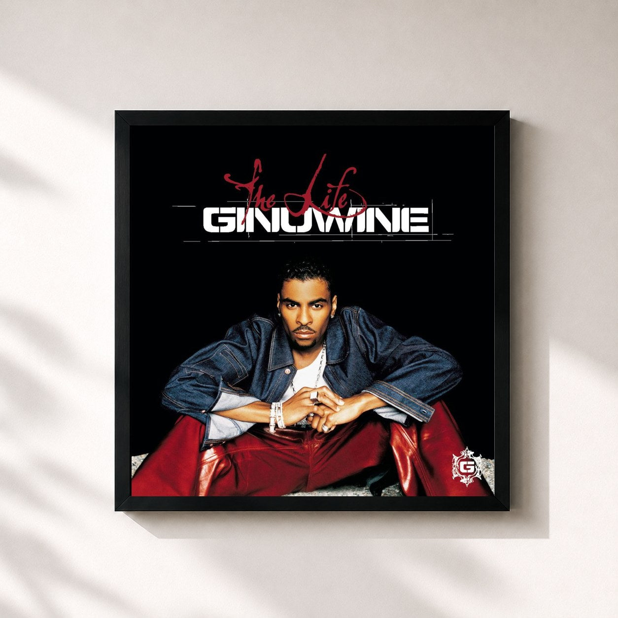 #noir Tableau carré de l'album The Life de Ginuwine, cadre noir 32x32 cm