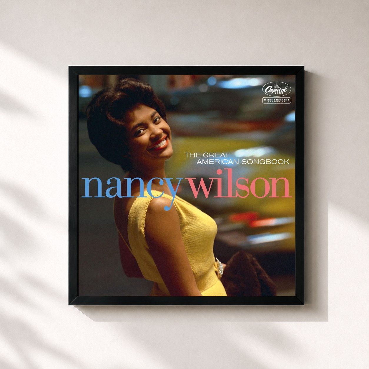 #noir Tableau carré de l'album The Great American Songbook de Nancy Wilson, cadre noir 32x32 cm