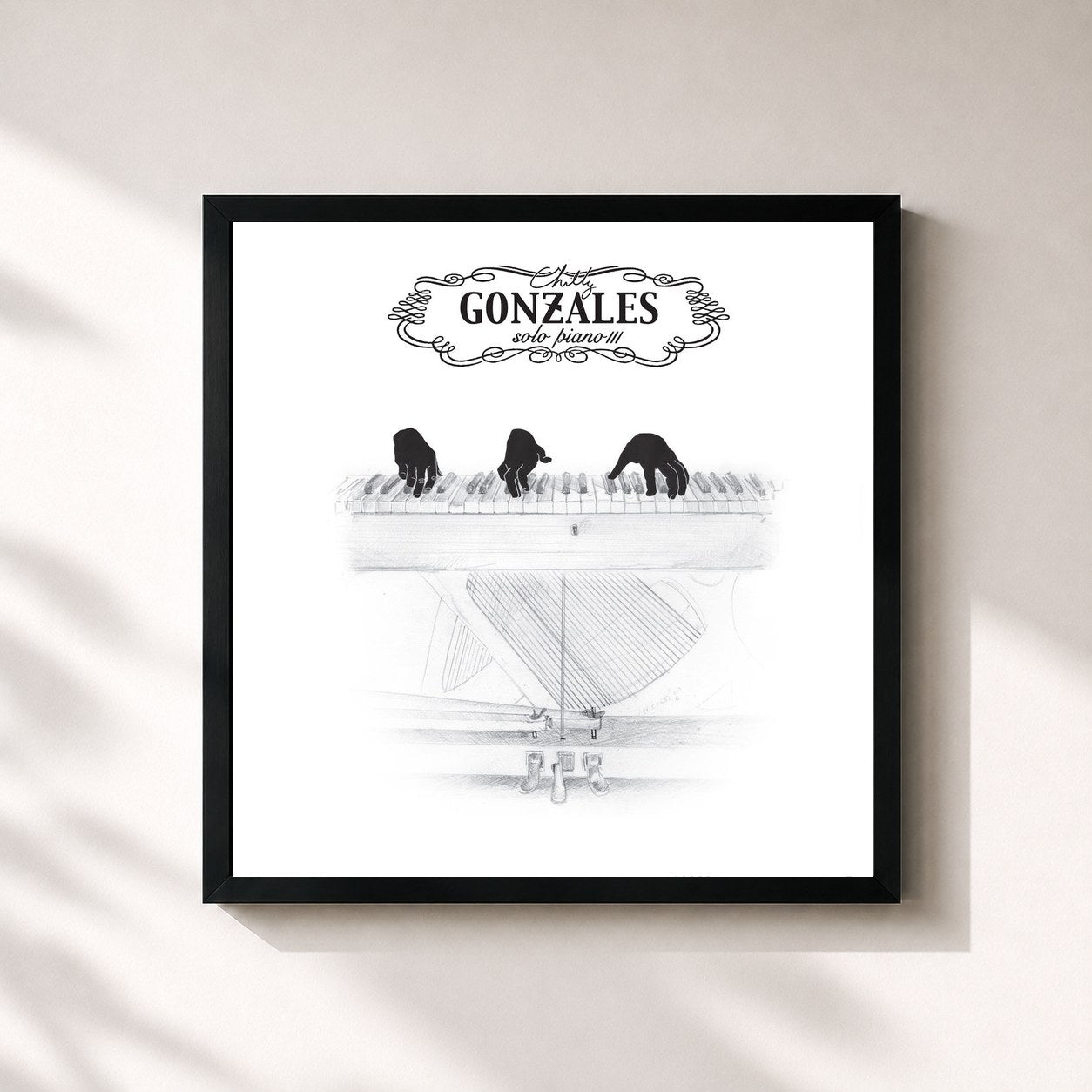 #noir Tableau carré de l'album Solo Piano III de Chilly Gonzales, cadre noir 32x32 cm