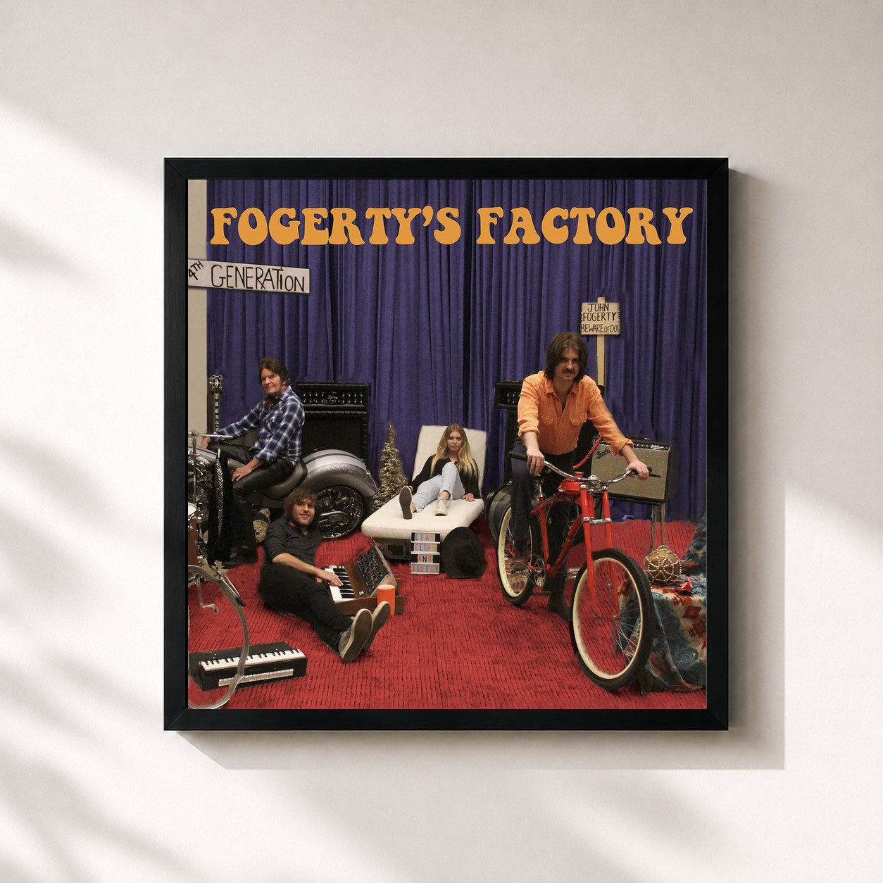 #noir Tableau carré de l'album Fogerty's Factory de John Fogerty, cadre noir 32x32 cm
