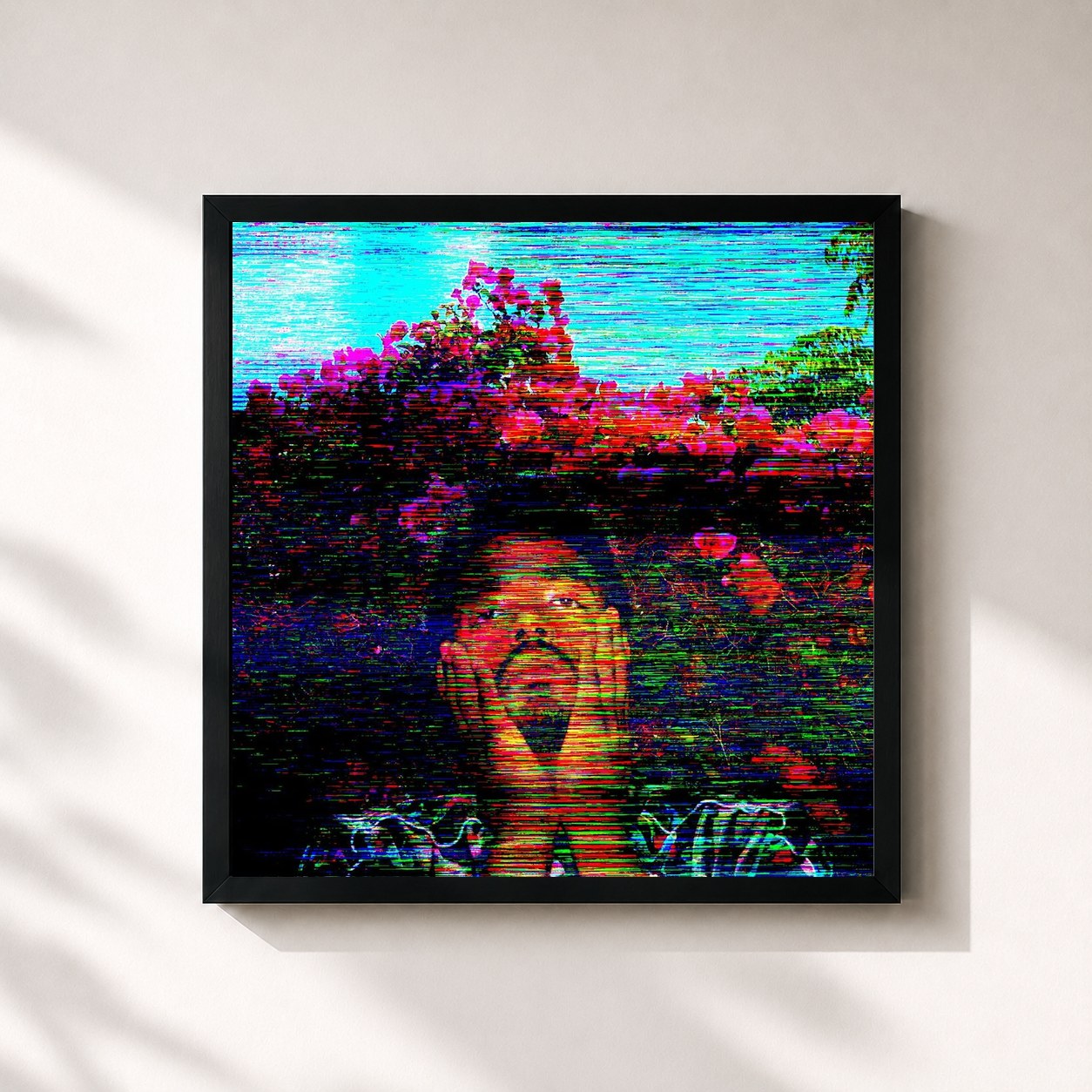 #noir Tableau carré de l'album TV de Tai Verdes, cadre noir 32x32 cm