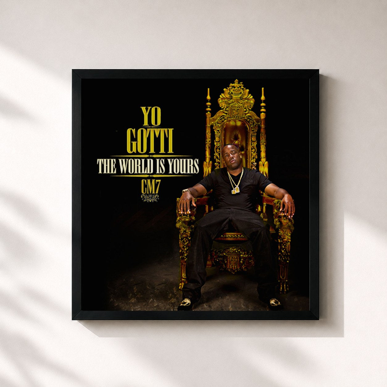 #noir Tableau carré de l'album CM7: The World Is Yours de Yo Gotti, cadre noir 32x32 cm