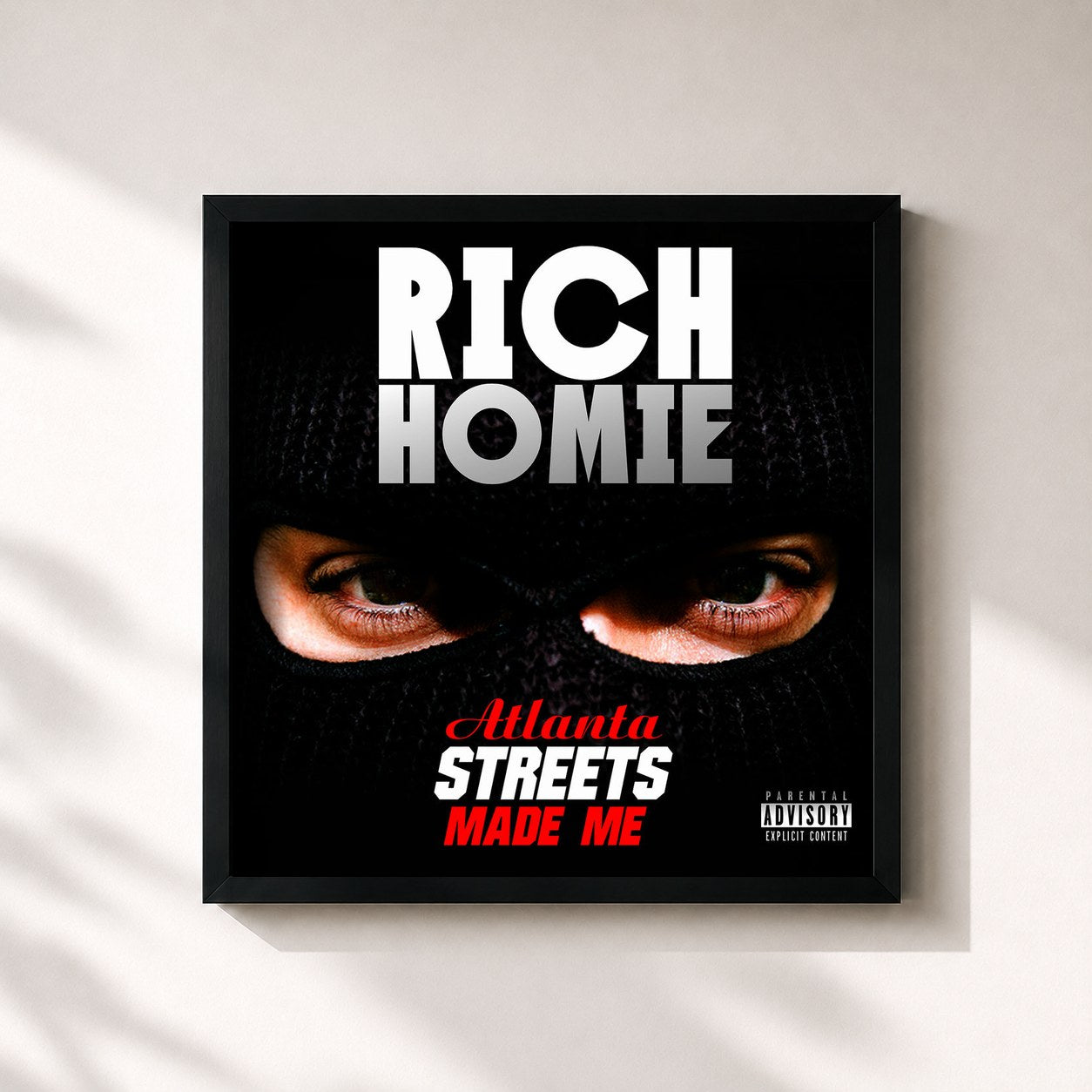 #noir Tableau carré de l'album Atlanta Streets Made Me de Rich Homie Quan, cadre noir 32x32 cm
