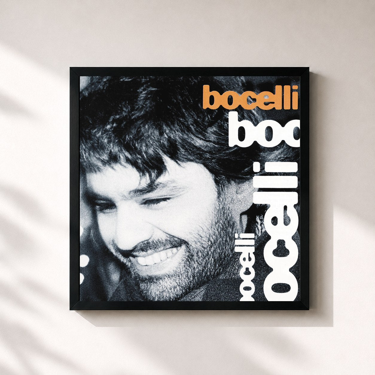 #noir Tableau carré de l'album Bocelli (Remastered) de Andrea Bocelli, cadre noir 32x32 cm