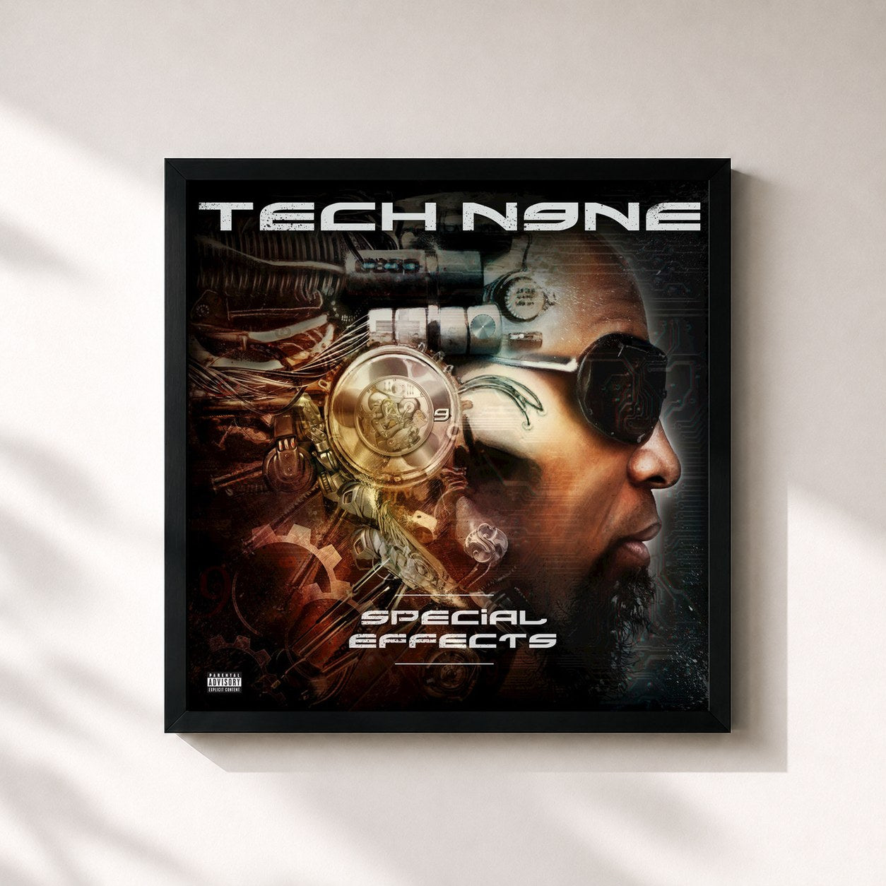 #noir Tableau carré de l'album Special Effects de Tech N9ne, cadre noir 32x32 cm