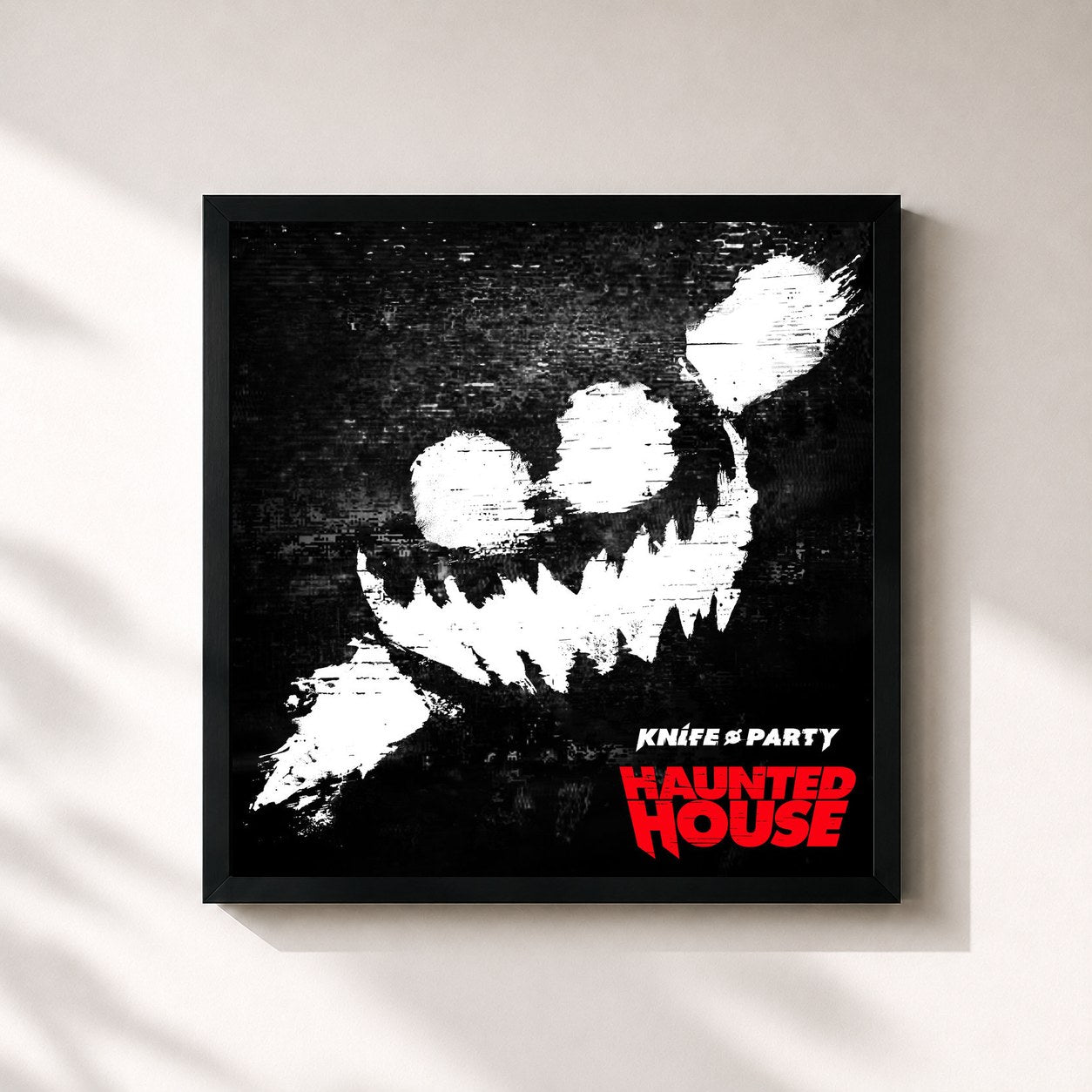 #noir Tableau carré de l'album Haunted House de Knife Party, cadre noir 32x32 cm