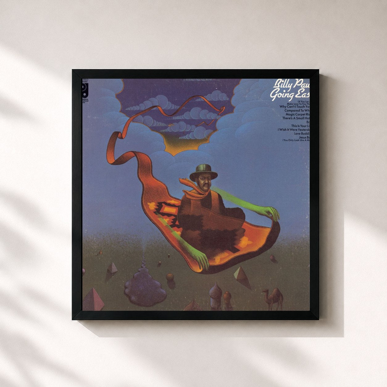 #noir Tableau carré de l'album Going East de Billy Paul, cadre noir 32x32 cm