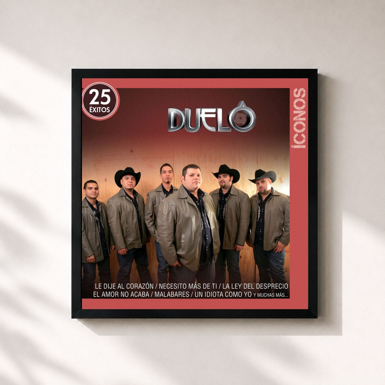 #noir Tableau carré de l'album Íconos 25 Éxitos de Duelo, cadre noir 32x32 cm