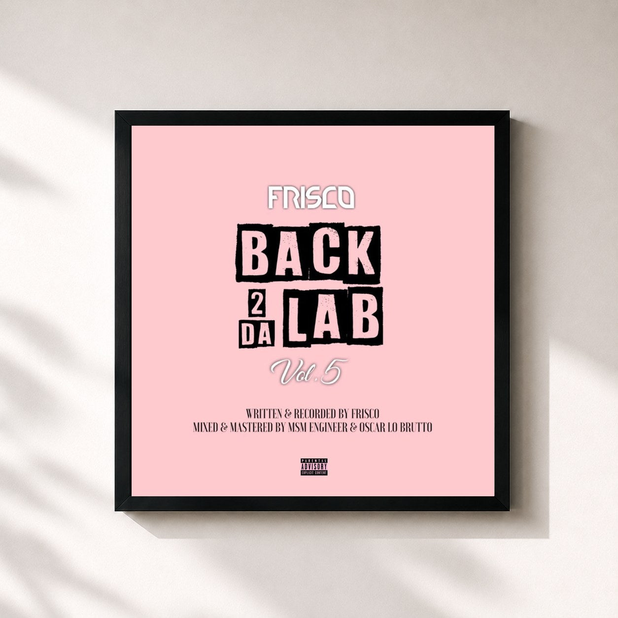 #noir Tableau carré de l'album Back 2 Da Lab Volume 5 de Frisco, cadre noir 32x32 cm