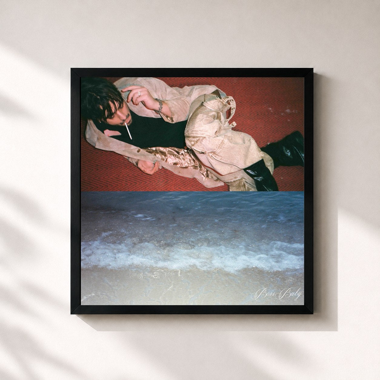 #noir Tableau carré de l'album Bossbaby Tape de Souly, cadre noir 32x32 cm