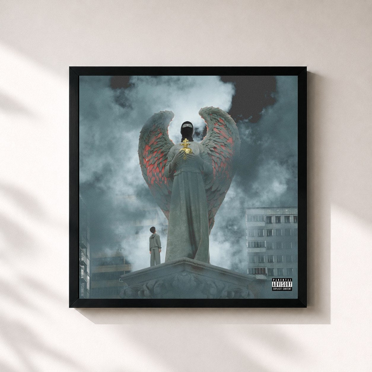 #noir Tableau carré de l'album ANGELO BALACLAVA de Silent Bob, cadre noir 32x32 cm