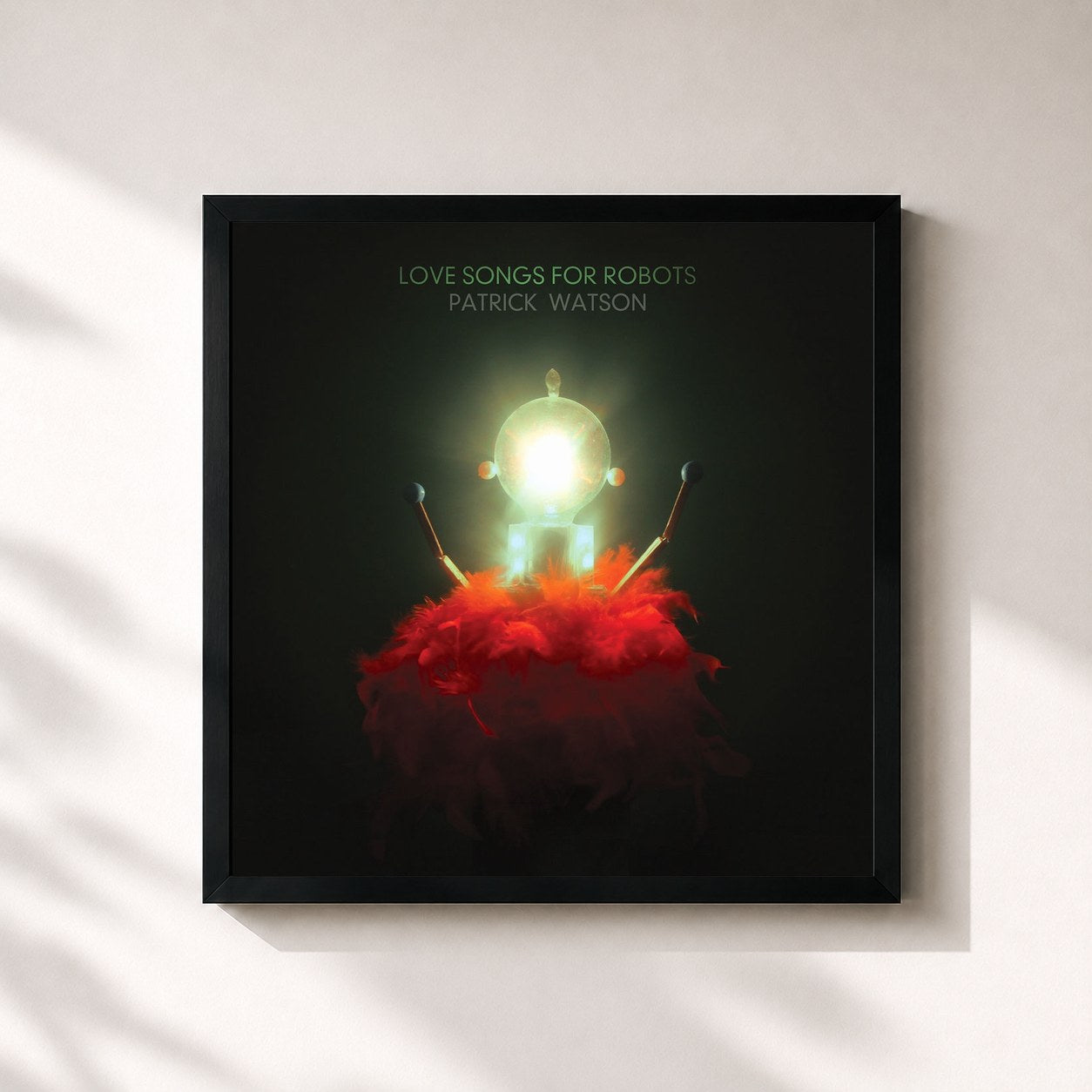 #noir Tableau carré de l'album Love Songs For Robots de Patrick Watson, cadre noir 32x32 cm