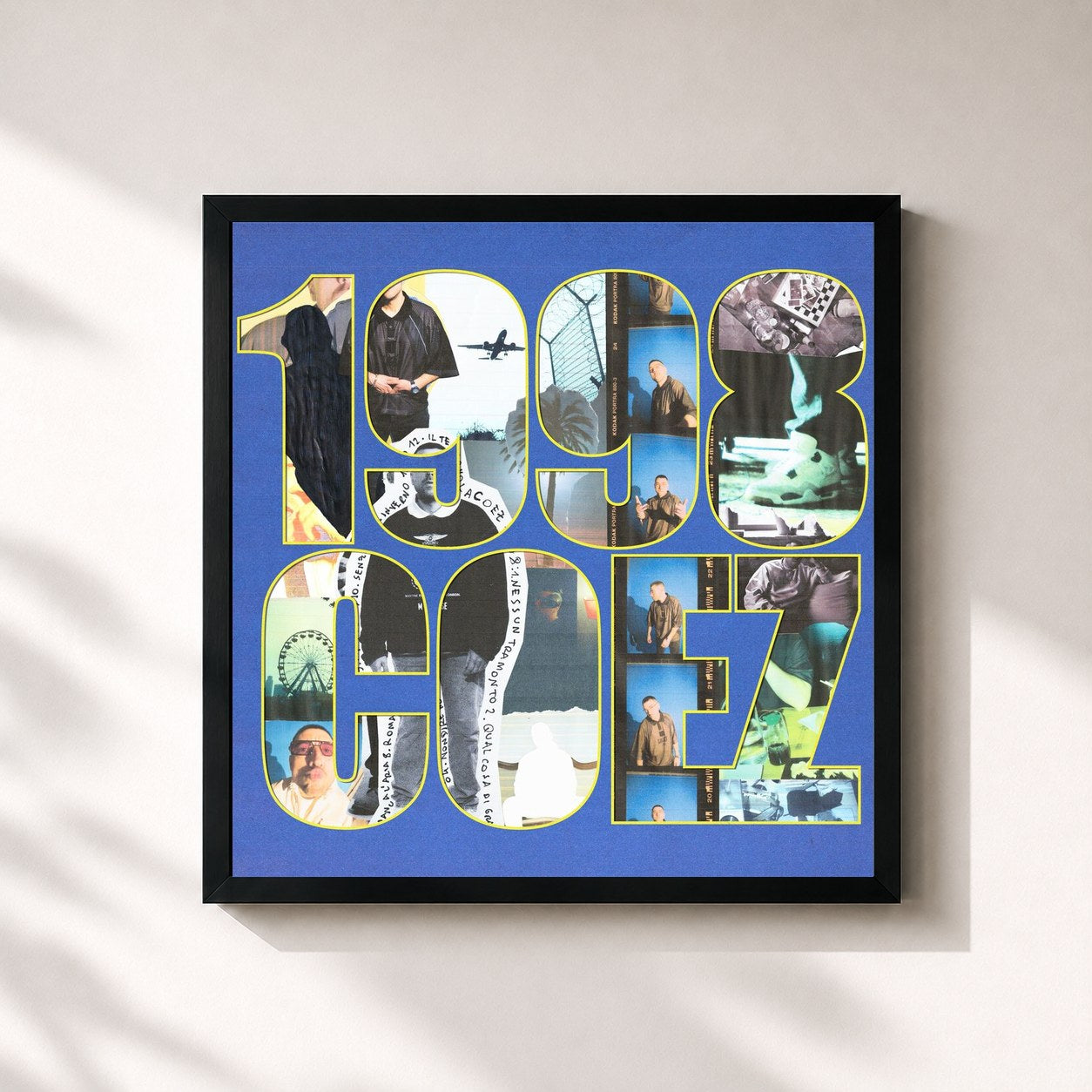 #noir Tableau carré de l'album 1998 de Coez, cadre noir 32x32 cm