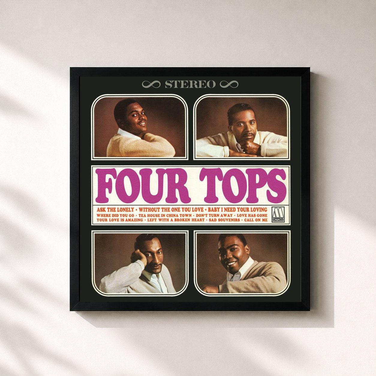 #noir Tableau carré de l'album Four Tops de Four Tops, cadre noir 32x32 cm