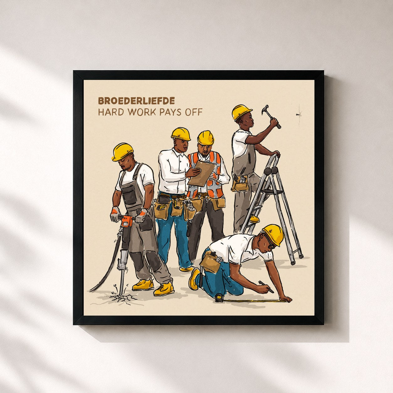 #noir Tableau carré de l'album Hard Work Pays Off de Broederliefde, cadre noir 32x32 cm