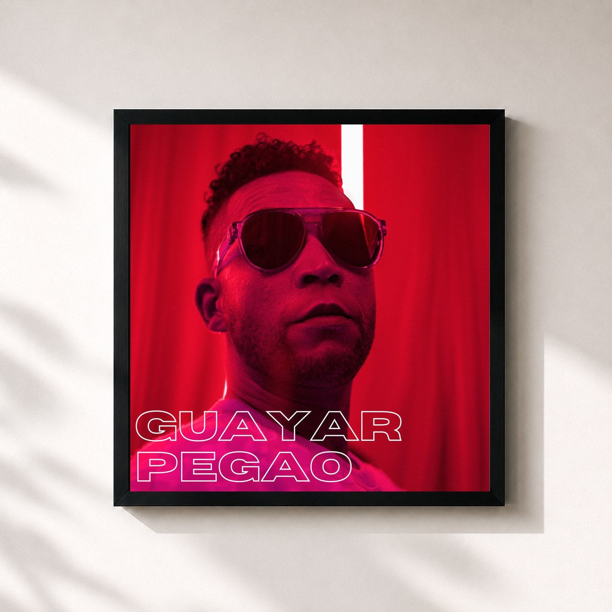 #noir Tableau carré de l'album Guayar Pegao de Don Omar, cadre noir 32x32 cm