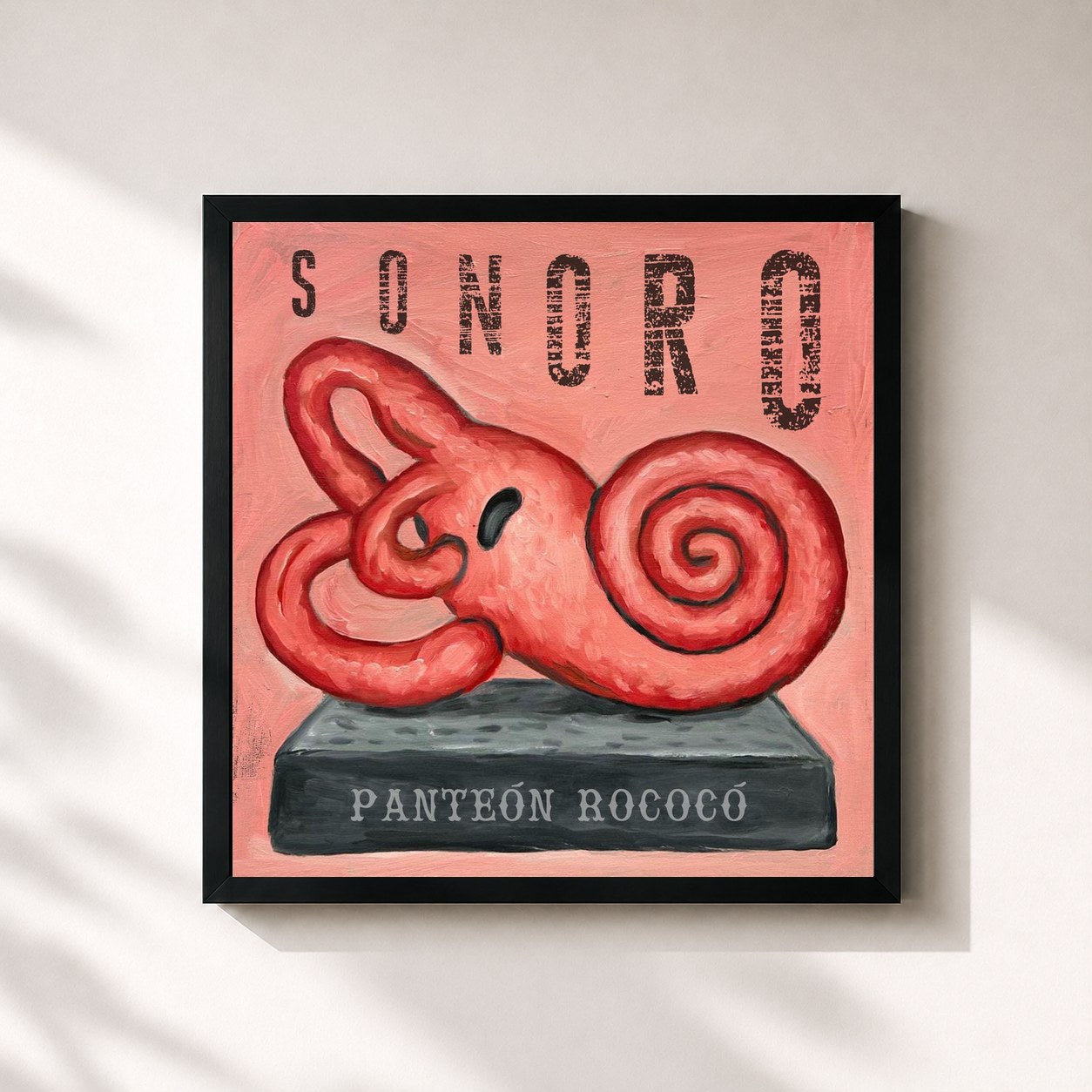 #noir Tableau carré de l'album Sonoro de Panteón Rococó, cadre noir 32x32 cm