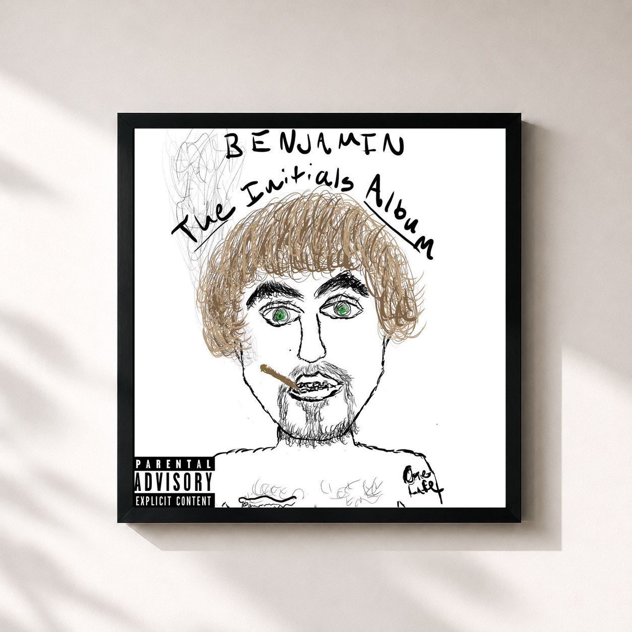 #noir Tableau carré de l'album The Initials Album de Benjamin, cadre noir 32x32 cm