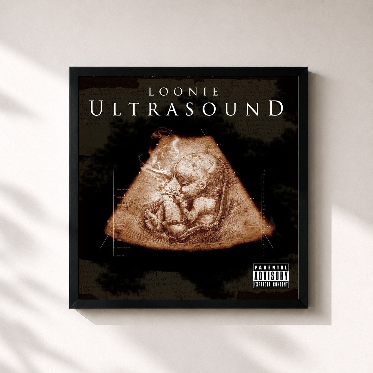 #noir Tableau carré de l'album Ultrasound de Loonie, cadre noir 32x32 cm